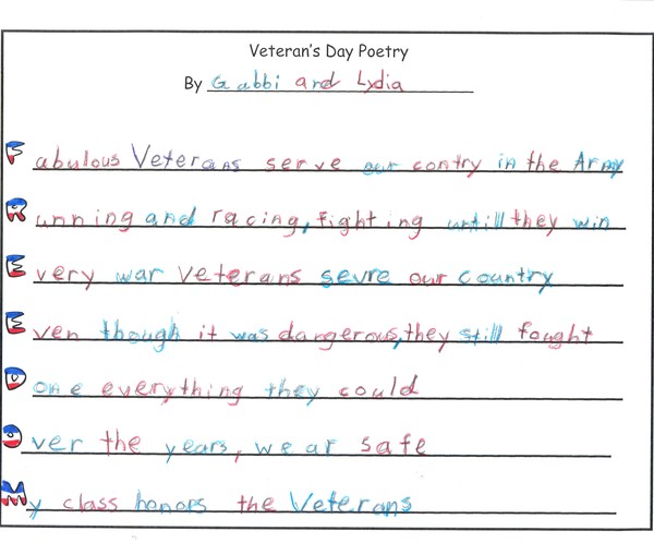 Veterans day poems for elementary students